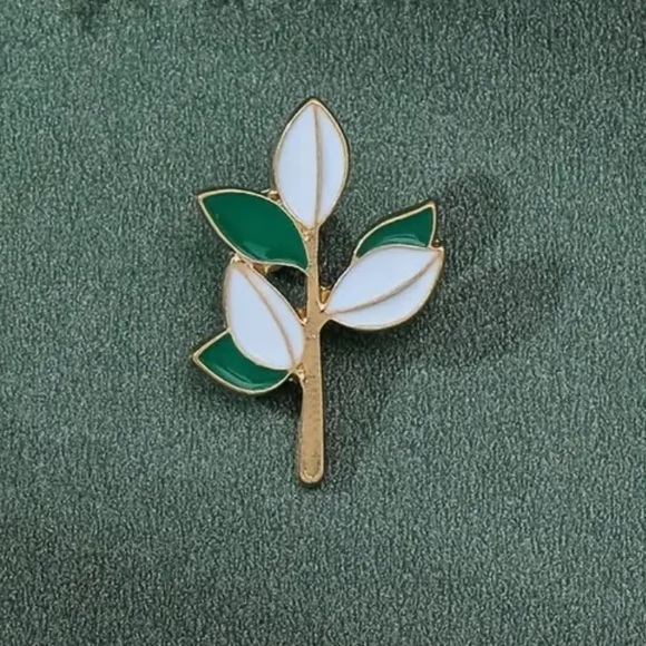 3/$15 Blue Lily Leaf Stem Floral Enameled Pin Brooch - Picture 4 of 5